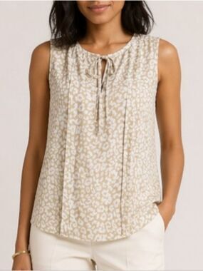 J.Crew Tan & White Leopard Print Tie Neck Blouse Size Medium